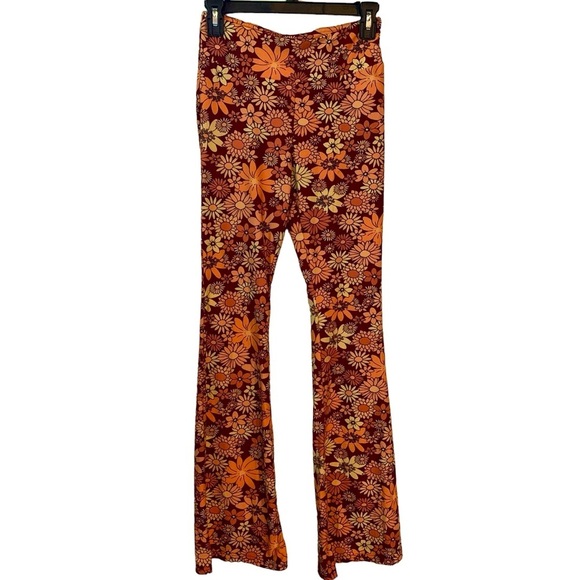 No Boundaries Pants - Bellbottom Hippie Flower Flare Leggings 70s Floral Soft Comfy Pants Boho
